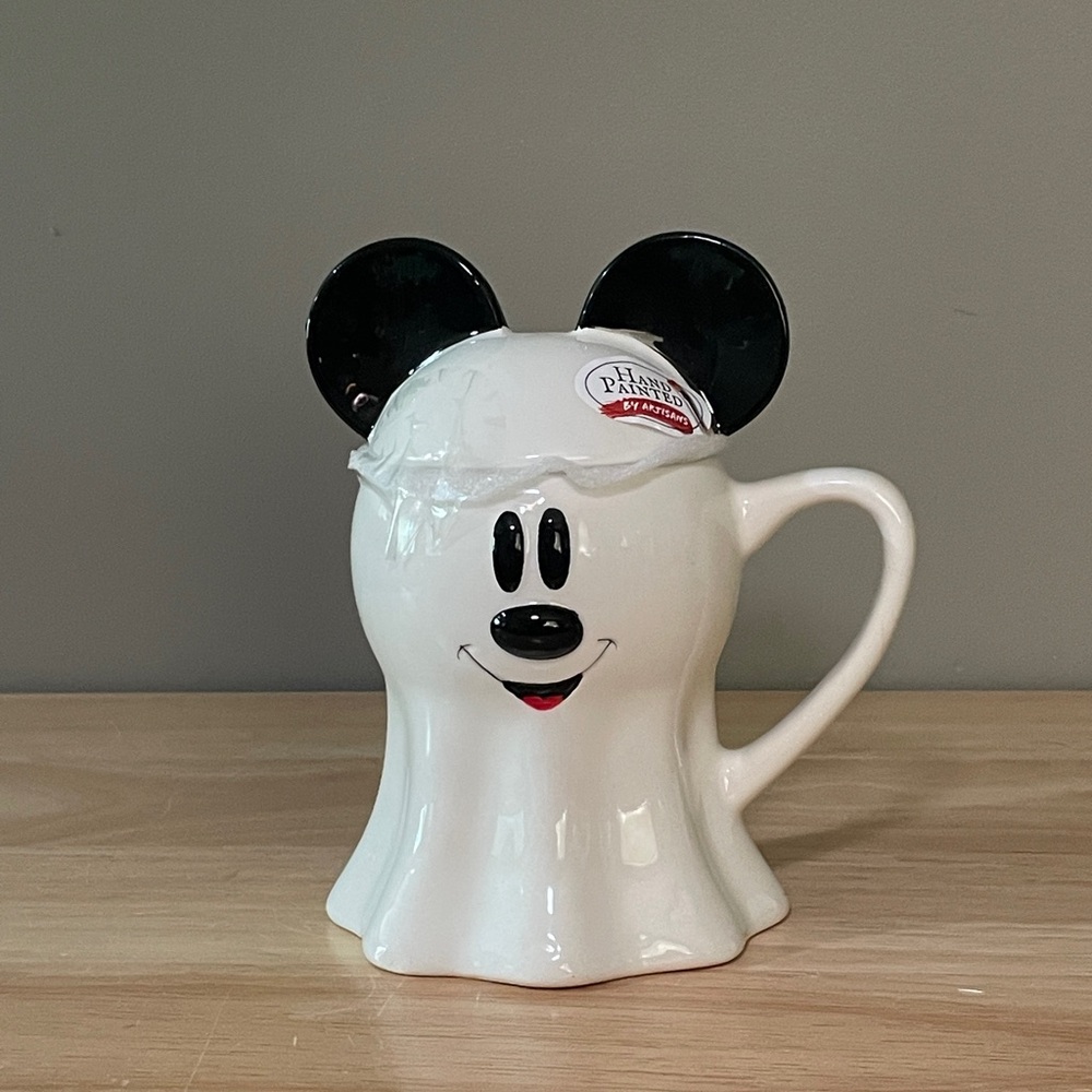 Disney Mickey Mouse Ghost Ceramic Mug With Lid Halloween
